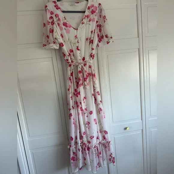Calvin Klein | Dresses | Calvin Klein Floral Pink Midi Dress Size | Poshmark